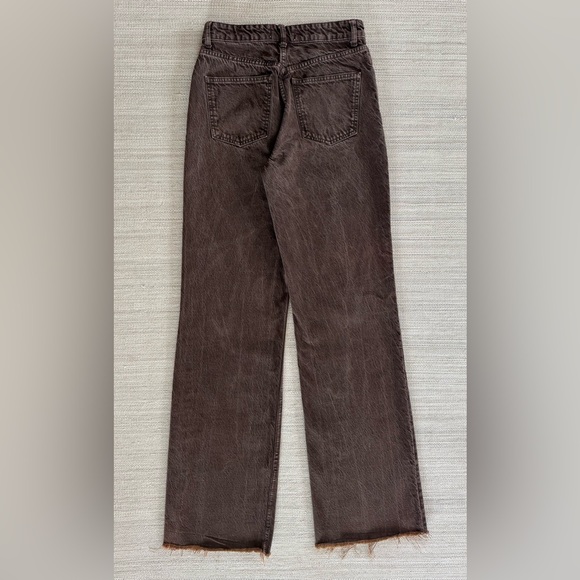 Zara brown washed high waist straight leg raw hem women’s jeans size 4 - Picture 2 of 3